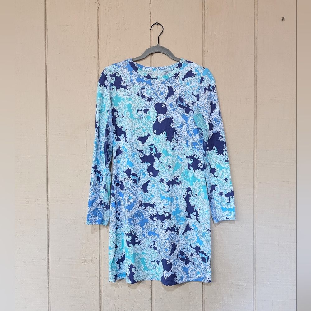 Ibkul Blue Patterned Cooling Long Sleeve Vented Dress Golf Athletic